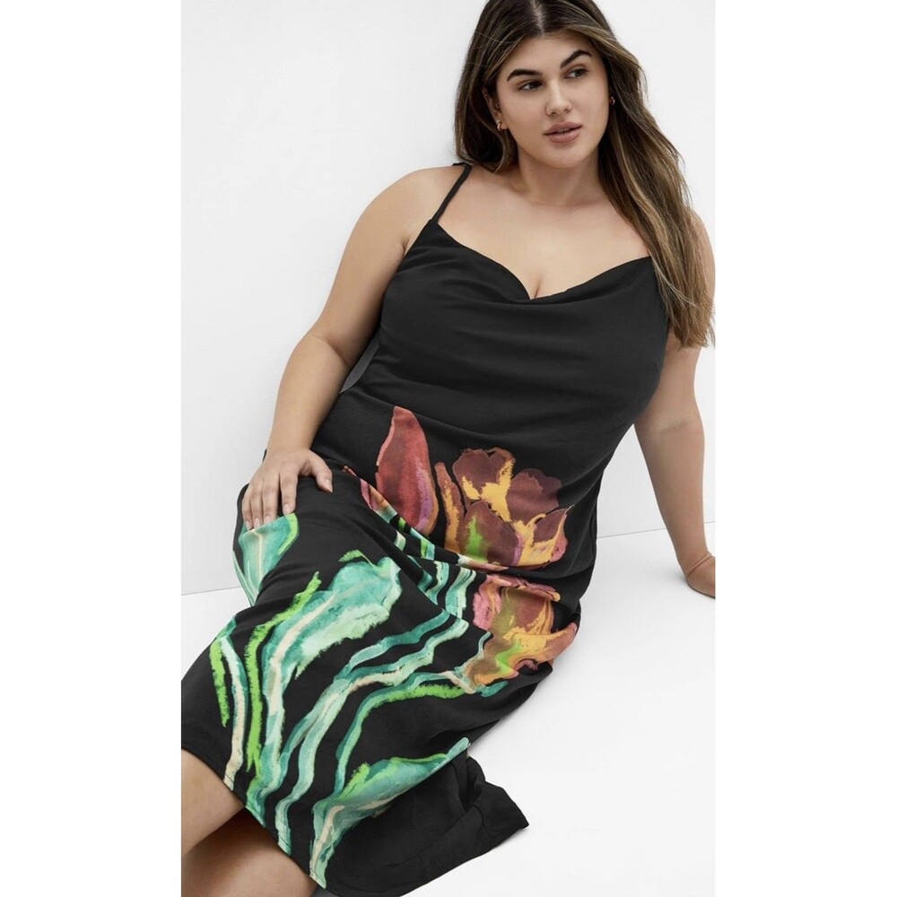 City Chic Avery Cowl Neck Floral Slip Midi Spaghetti Strap Dress Women’s Medium - Picture 2 of 3
